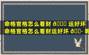 命格官格怎么看财 🐎 运好坏「命格官格怎么看财运好坏 🕷 呢」